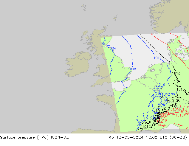 Surface pressure ICON-D2 Mo 13.05.2024 12 UTC