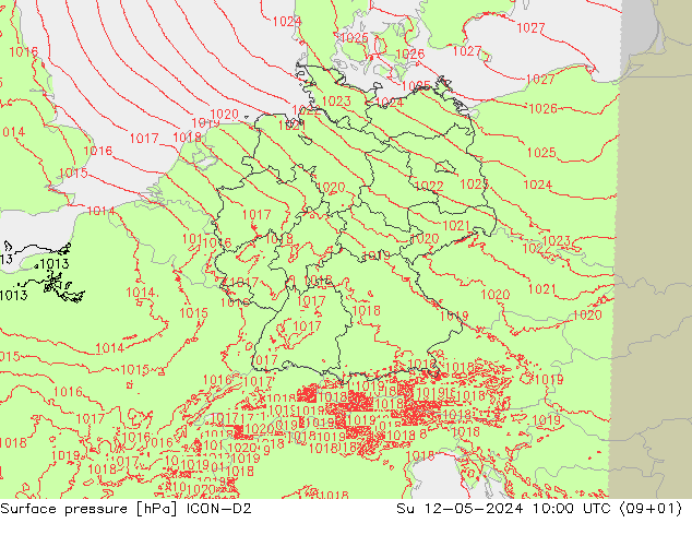 地面气压 ICON-D2 星期日 12.05.2024 10 UTC