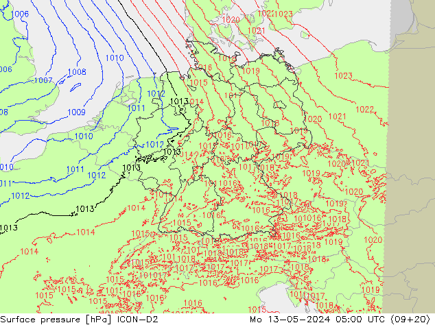 地面气压 ICON-D2 星期一 13.05.2024 05 UTC
