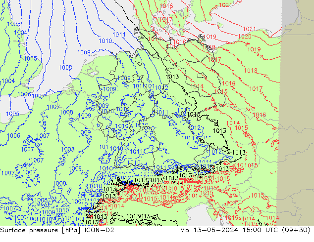 Surface pressure ICON-D2 Mo 13.05.2024 15 UTC