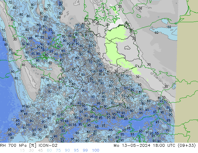 RH 700 hPa ICON-D2 Mo 13.05.2024 18 UTC