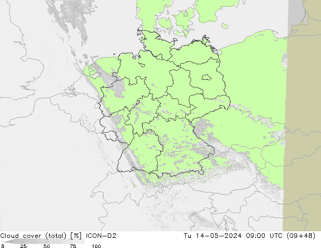 Nubi (totali) ICON-D2 mar 14.05.2024 09 UTC