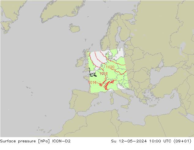 Luchtdruk (Grond) ICON-D2 zo 12.05.2024 10 UTC