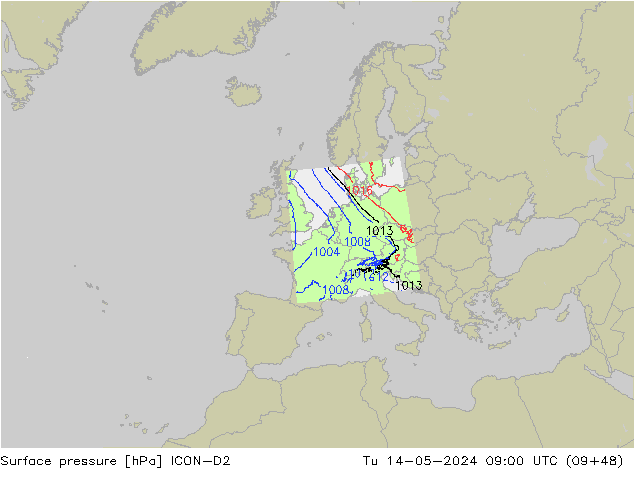 Pressione al suolo ICON-D2 mar 14.05.2024 09 UTC