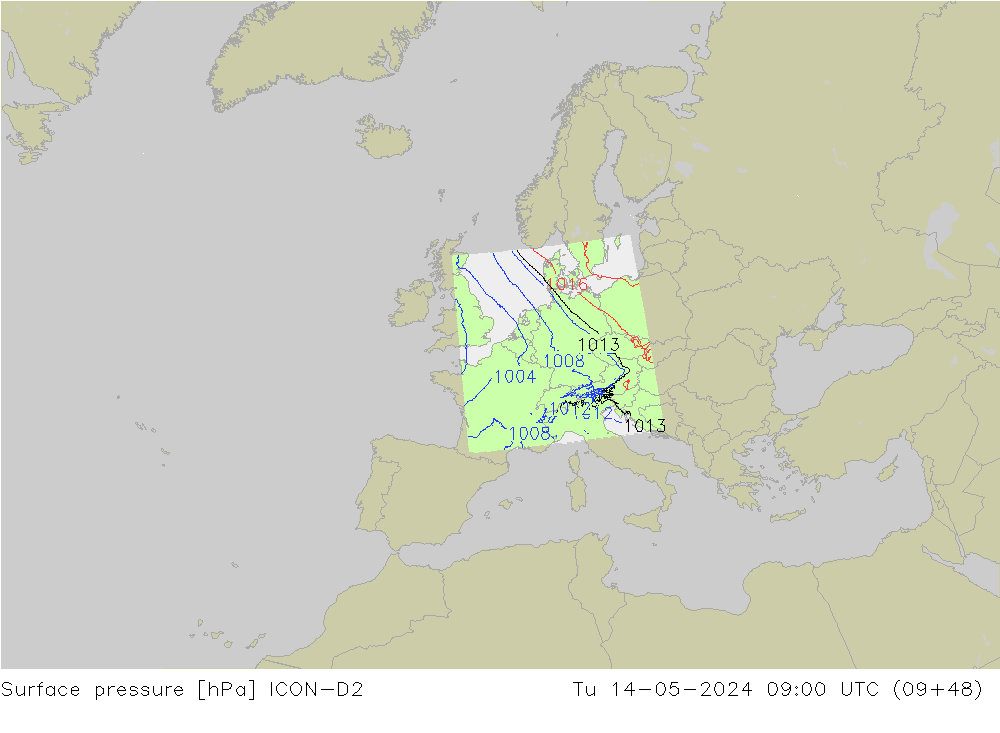 Yer basıncı ICON-D2 Sa 14.05.2024 09 UTC