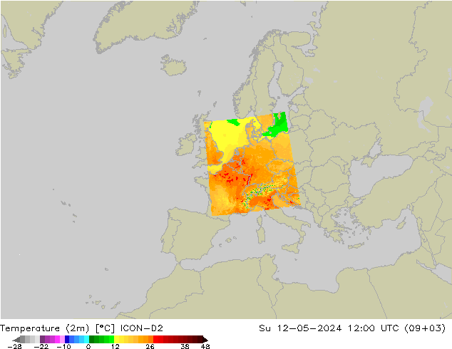 Temperatura (2m) ICON-D2 dom 12.05.2024 12 UTC