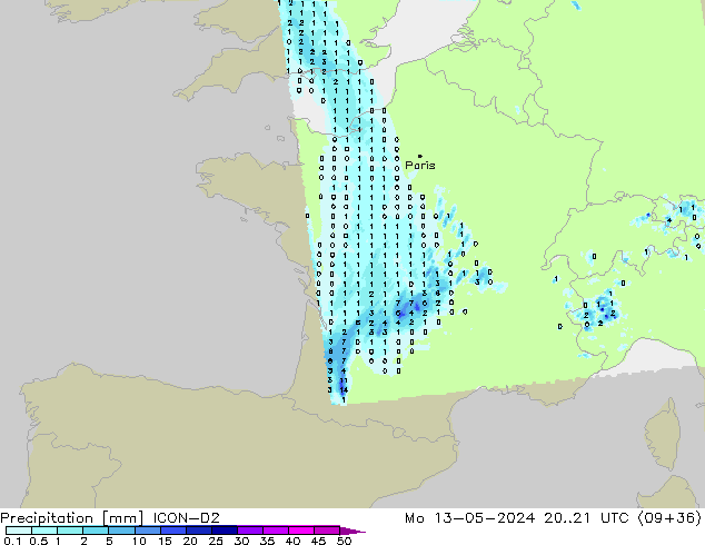 Yağış ICON-D2 Pzt 13.05.2024 21 UTC