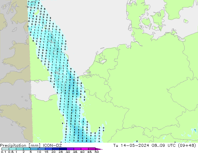 Niederschlag ICON-D2 Di 14.05.2024 09 UTC
