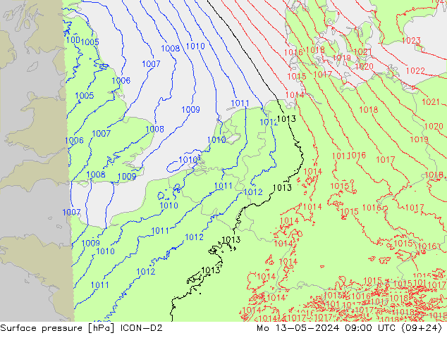 Surface pressure ICON-D2 Mo 13.05.2024 09 UTC