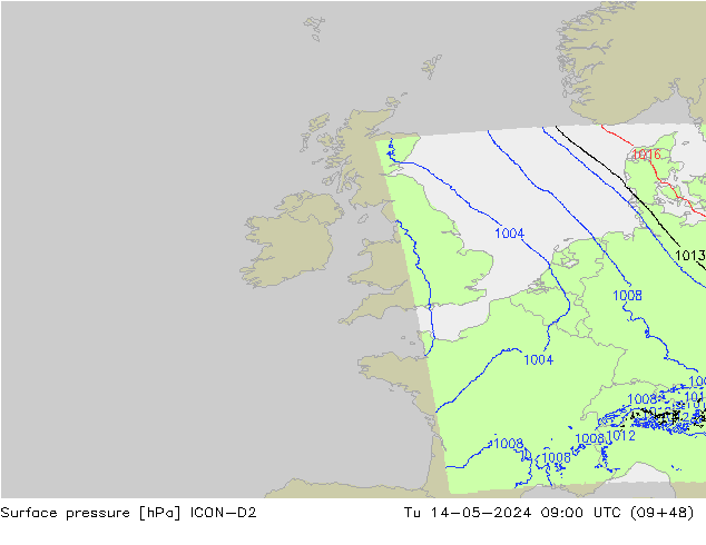 приземное давление ICON-D2 вт 14.05.2024 09 UTC