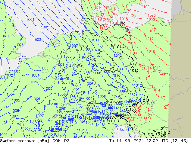 Pressione al suolo ICON-D2 mar 14.05.2024 12 UTC