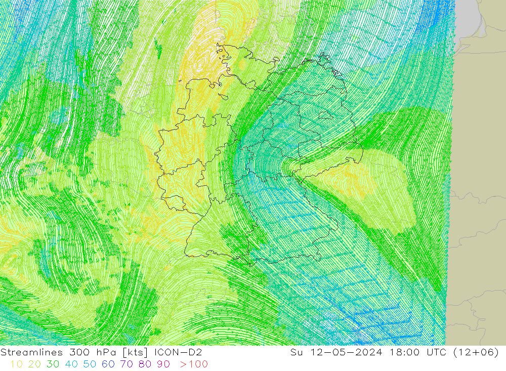 风 300 hPa ICON-D2 星期日 12.05.2024 18 UTC
