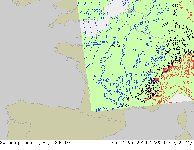 Bodendruck ICON-D2 Mo 13.05.2024 12 UTC