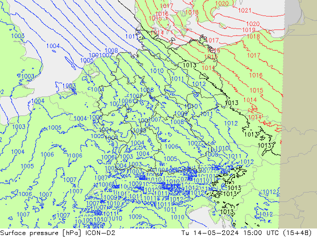 Atmosférický tlak ICON-D2 Út 14.05.2024 15 UTC