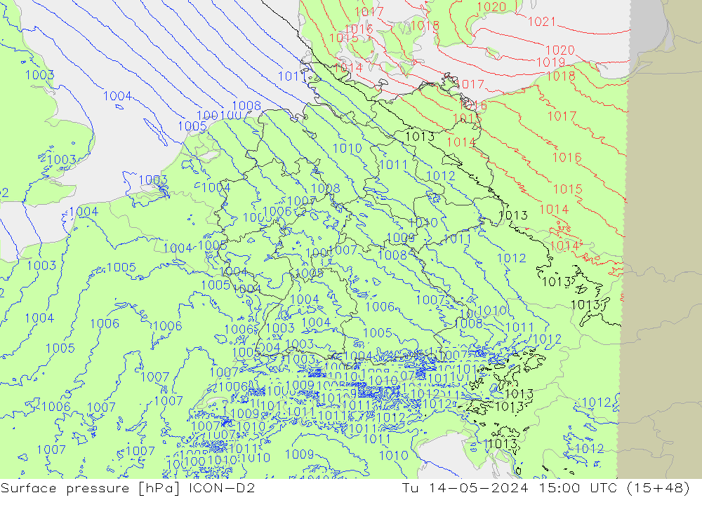 pressão do solo ICON-D2 Ter 14.05.2024 15 UTC