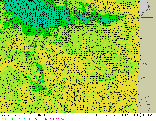 风 10 米 ICON-D2 星期日 12.05.2024 18 UTC