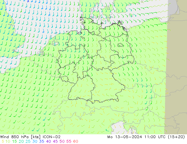 风 850 hPa ICON-D2 星期一 13.05.2024 11 UTC