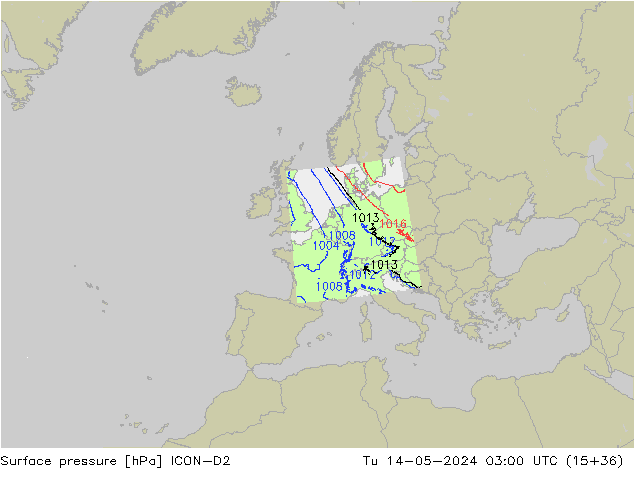 Pressione al suolo ICON-D2 mar 14.05.2024 03 UTC