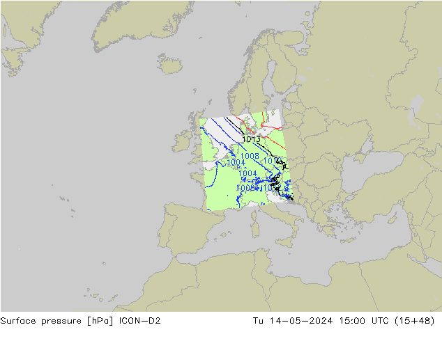 приземное давление ICON-D2 вт 14.05.2024 15 UTC