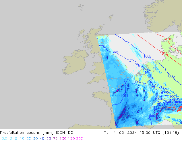 Precipitation accum. ICON-D2  14.05.2024 15 UTC