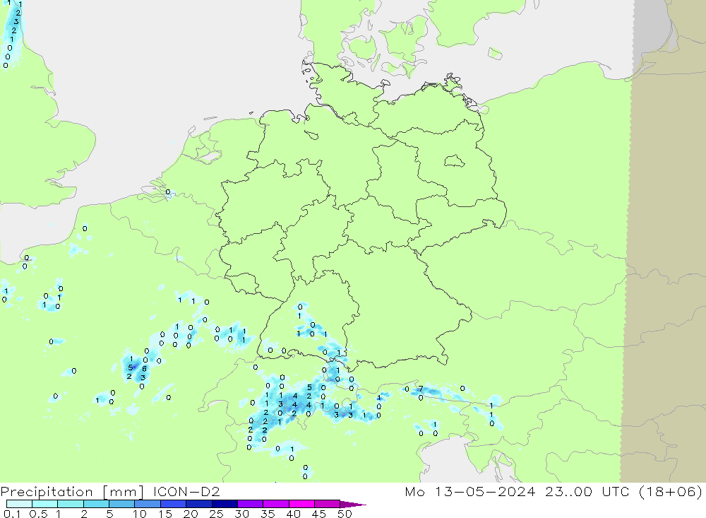 Precipitación ICON-D2 lun 13.05.2024 00 UTC