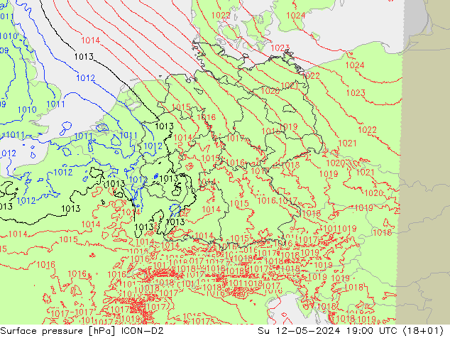 地面气压 ICON-D2 星期日 12.05.2024 19 UTC