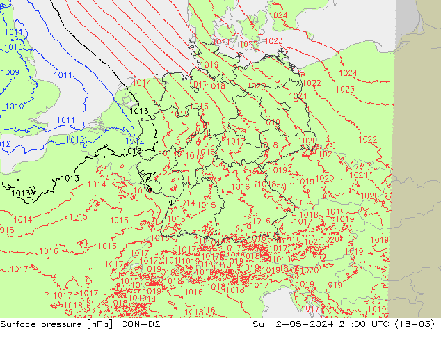 地面气压 ICON-D2 星期日 12.05.2024 21 UTC