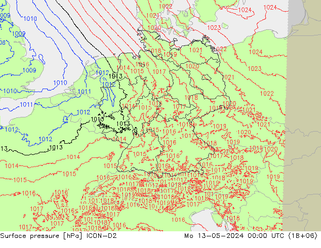 Surface pressure ICON-D2 Mo 13.05.2024 00 UTC