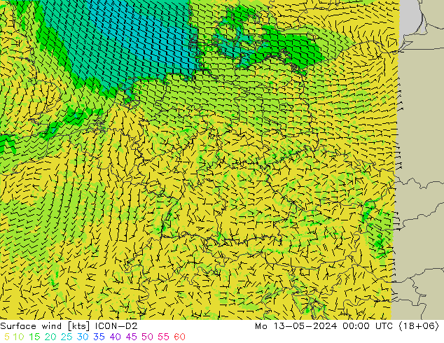 风 10 米 ICON-D2 星期一 13.05.2024 00 UTC