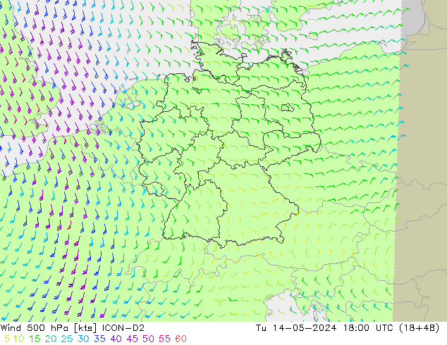 Wind 500 hPa ICON-D2 Tu 14.05.2024 18 UTC