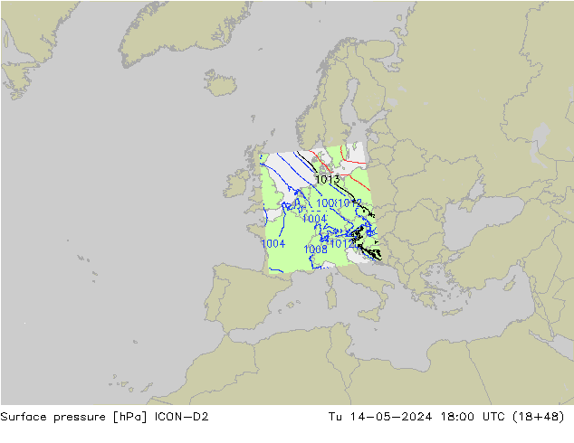 Pressione al suolo ICON-D2 mar 14.05.2024 18 UTC