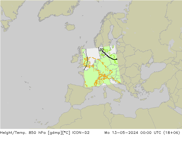 Height/Temp. 850 hPa ICON-D2 Mo 13.05.2024 00 UTC