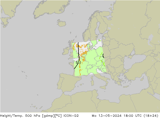 Height/Temp. 500 hPa ICON-D2 Mo 13.05.2024 18 UTC