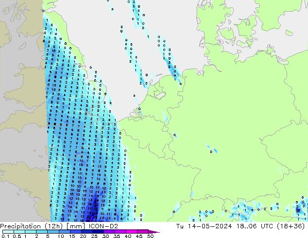 Précipitation (12h) ICON-D2 mar 14.05.2024 06 UTC