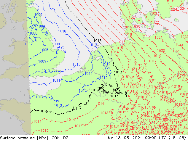 Surface pressure ICON-D2 Mo 13.05.2024 00 UTC