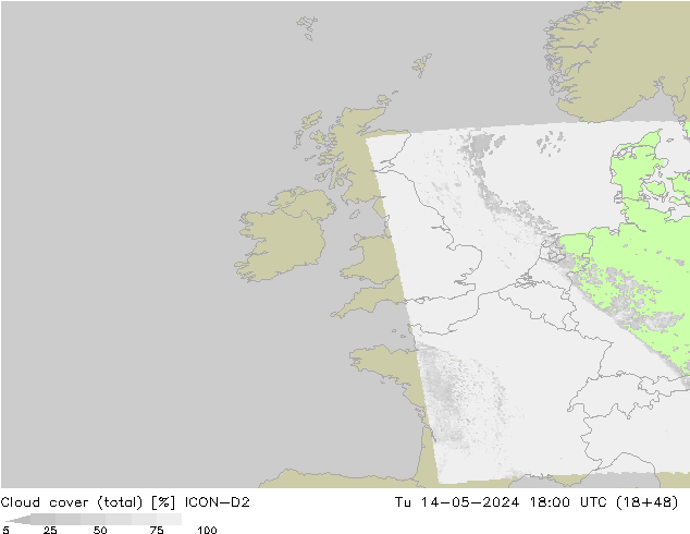 Nubes (total) ICON-D2 mar 14.05.2024 18 UTC