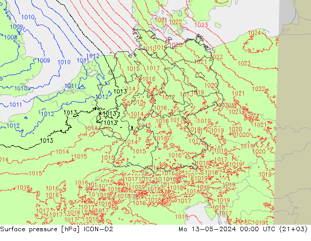 地面气压 ICON-D2 星期一 13.05.2024 00 UTC
