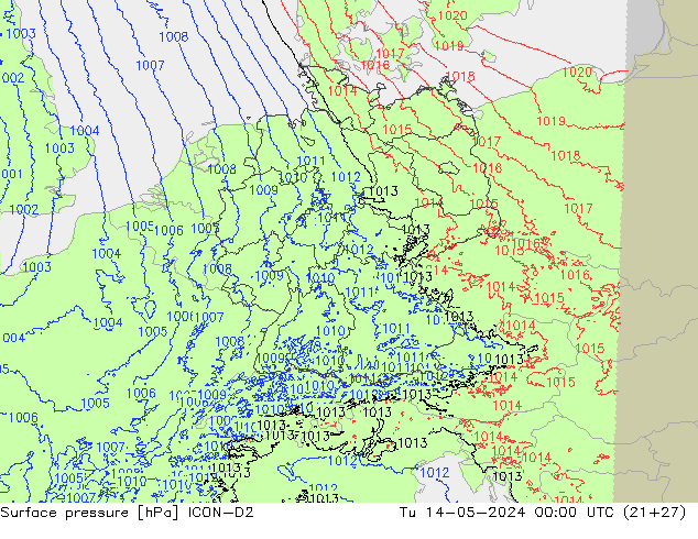 Surface pressure ICON-D2 Tu 14.05.2024 00 UTC