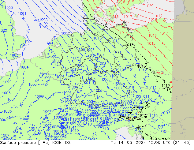 pressão do solo ICON-D2 Ter 14.05.2024 18 UTC