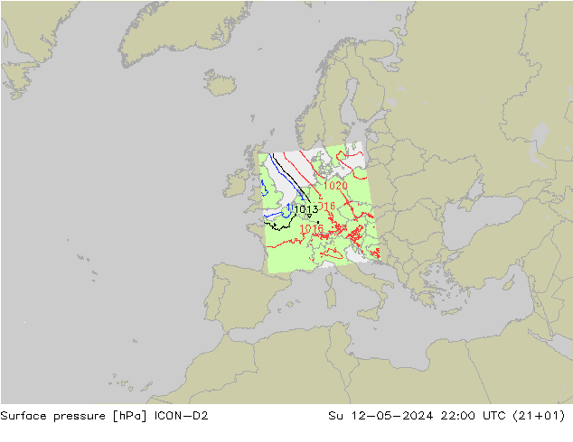 地面气压 ICON-D2 星期日 12.05.2024 22 UTC