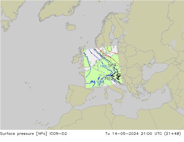 ciśnienie ICON-D2 wto. 14.05.2024 21 UTC