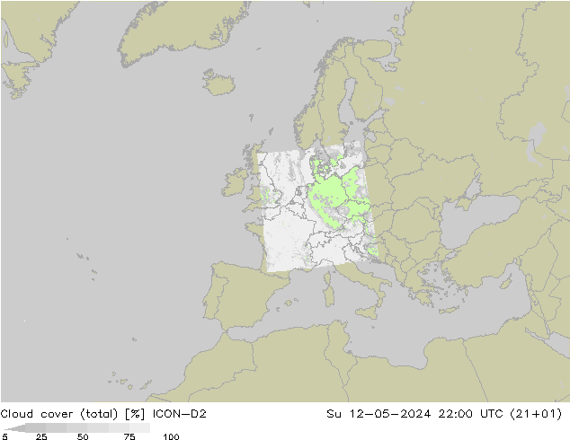 Cloud cover (total) ICON-D2 Su 12.05.2024 22 UTC