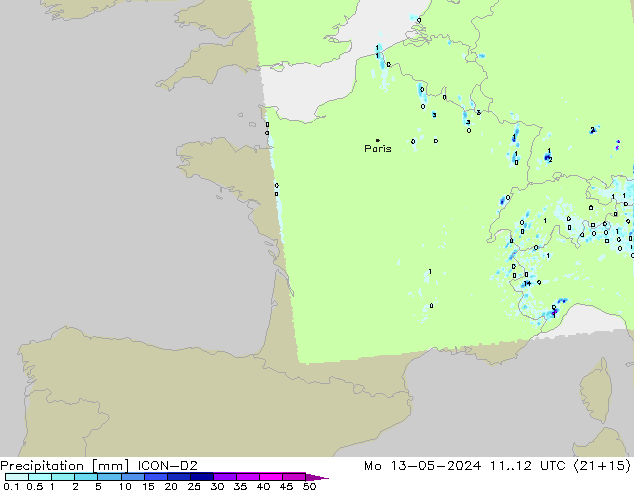 Precipitation ICON-D2 Mo 13.05.2024 12 UTC