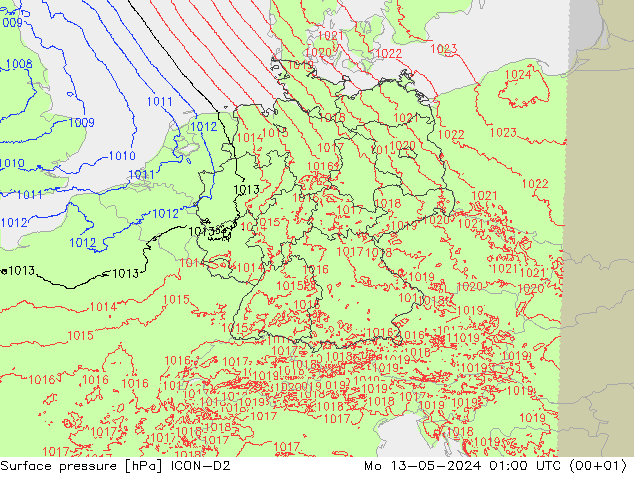 地面气压 ICON-D2 星期一 13.05.2024 01 UTC