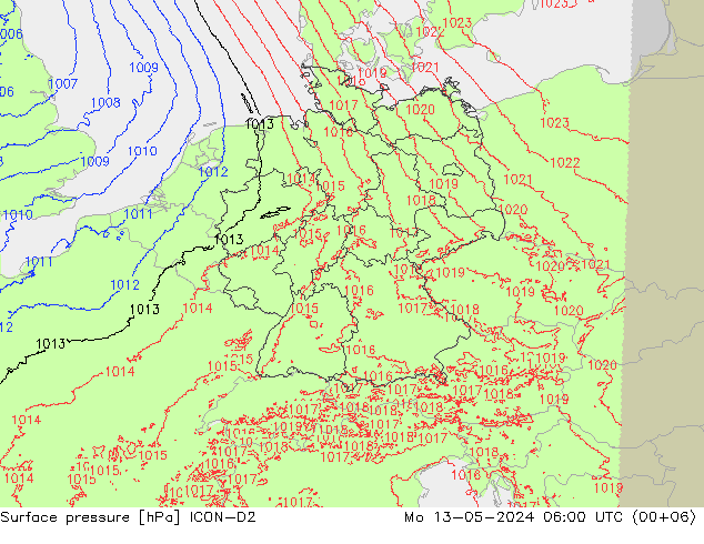 地面气压 ICON-D2 星期一 13.05.2024 06 UTC