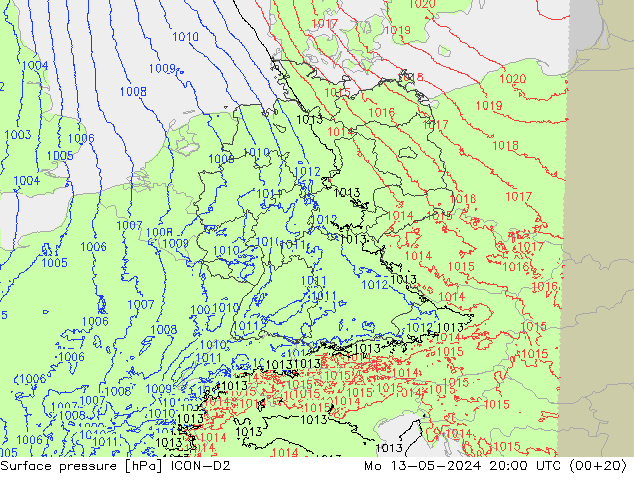 地面气压 ICON-D2 星期一 13.05.2024 20 UTC