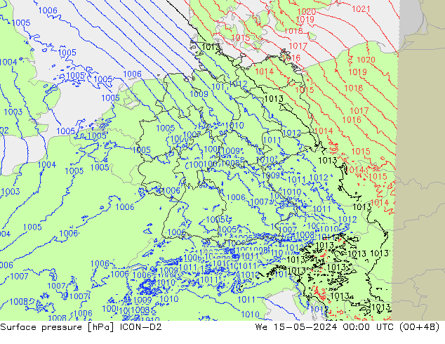 Atmosférický tlak ICON-D2 St 15.05.2024 00 UTC