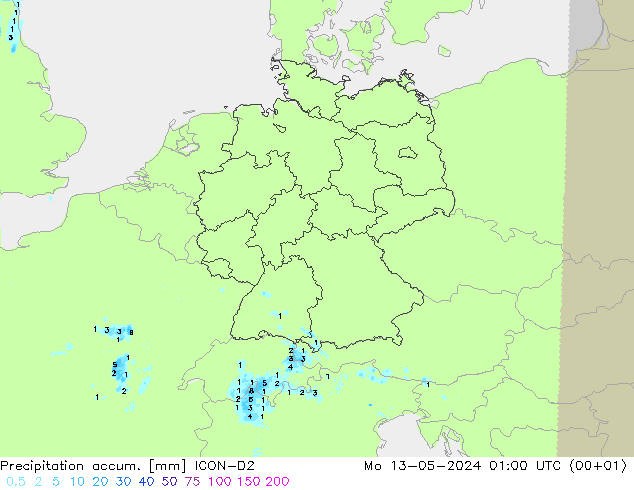 Precipitation accum. ICON-D2 星期一 13.05.2024 01 UTC