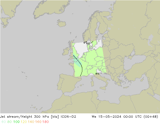 Jet stream/Height 300 hPa ICON-D2 St 15.05.2024 00 UTC