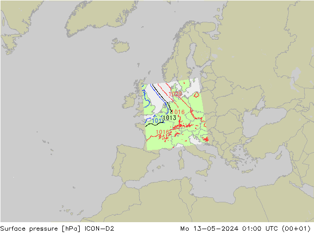 地面气压 ICON-D2 星期一 13.05.2024 01 UTC